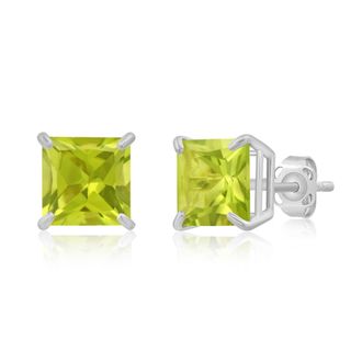 MAX + STONE 14k Yellow or White Gold 7mm Princess Cut Gemstone Square Stud Earrings