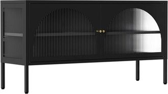 Oviala Mueble TV moderno de 2 puertas L115 cm en metal negro