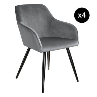TecTake 4 sillas de comedor aterciopeladas 58 x 62 x 82 cm gris/negro
