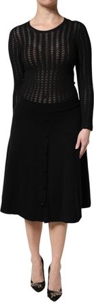 Dolce & Gabbana Womens Black Cashmere Long Sleeves A-Line Midi Dress Viscose Polyester