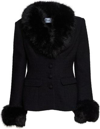 Self Portrait Black Tailored Boucle Fur Jacket