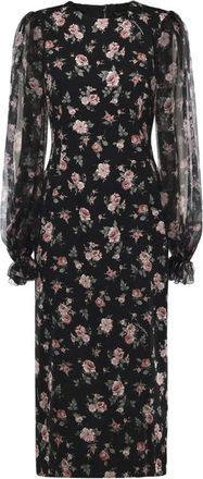 Dolce & Gabbana Vintage Rozenprint Charmeuse Midi Jurk - Dames - Casual kleedjes - Veelkleurig - L - Kleedjes