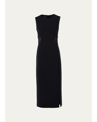 Akris Sleeveless Lace-Inset Wool Double-Face Midi Dress