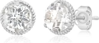 MAX + STONE 14k Yellow or White Gold 6mm Roped Halo Gemstone Round Stud Earrings
