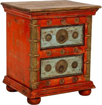 Wanderlust Deco Mesita De Noche Madera Artesanal Roja 50x40x59h Cm