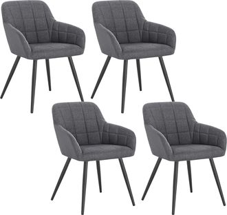 Woltu Woltu - Juego De 4 Sillas De Comedor, Sillas De Cocina De Lino Y Metal, 49 X 43 X 81 Cm, Gris Oscuro