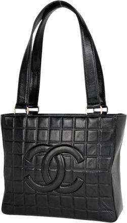 Chanel Chocolate Bar Black Leather Tote Bag (Pre-Owned)