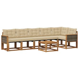 vidaXL Conjunto De Sof&aacute;s De Exterior Con Coj&iacute;n 7 Pcs Natural Y Beige Vidaxl