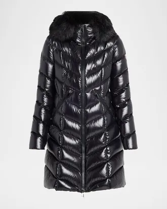 Moncler Fulmarus Faux Fur-Trimmed Hooded Long Down Jacket