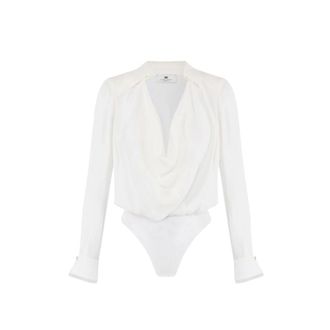 Elisabetta Franchi Body, female, White, Size: XS Viscose Georgette Bodysuit