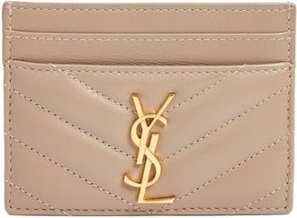 Saint Laurent Cassandra Matelass&eacute; Leather Card Case in Dusty Grey at Nordstrom