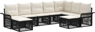 vidaXL Conjunto De Sof&aacute;s De Jard&iacute;n 9 Uds. Negro Y Blanco Crema Vidaxl