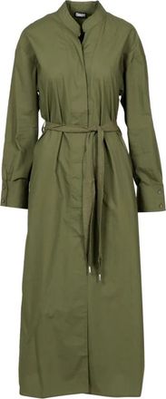Blauer Groene Katoenen Jurk met Lange Mouwen en Ceintuur - Dames - Shirt Kleedjes - Groen - L - Katoen - Kleedjes