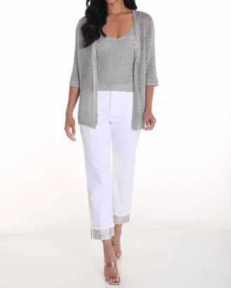 Frank Lyman Design Olympia Sequin Hem Denim Pants In Off-White