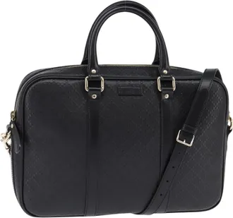 Gucci Bright Convertible Diamante Leather Black Leather Briefcase Bag (Pre-Owned)