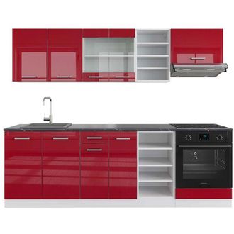 Vicco Mueble De Cocina R-line, Burdeos Brillo Intenso/blanco, 240 Cm, Et Antracita