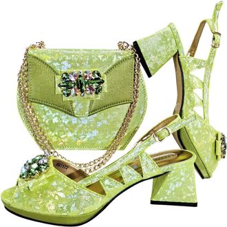 Generic Peep Toe Shoes Elegant Diamond-Embellished High Heels Designed Shoe And Handbag Set
