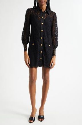 L'agence Sakura Lace Long Sleeve Mini Shirtdress in Black at Nordstrom Rack, Size Small