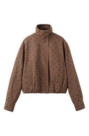 Mango Cazadora Dot Print Denim Bomber Jacket in Chocolate at Nordstrom, Size X-Small