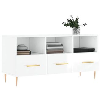 Berkfield Home TV Cabinet High Gloss White 102x36x50 cm Engineered Wood | Size: 102 x 36 x 50 cm