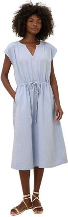 Pact Organic Cotton Coastal Double Gauze Tie Waist Midi Dress in Cornflower Blue at Nordstrom, Size X-Large