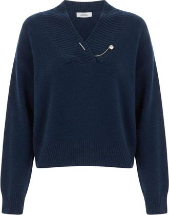 Kocca Rodopiano V-hals Gebreid - Dames - V-hals truien - Blauw - S - Wol - Truien & Vesten