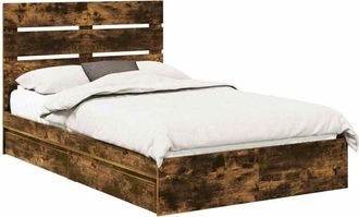 vidaXL Storage Bed with Drawer Smoked Oak 120 x 200 cm Engineered Wood vidaXL