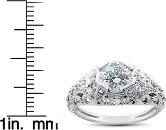 Pompeii3 Lab Grown Diamond Engagement Ring 1 1/5ct Filligre Antique 14K White Gold Size Selectable