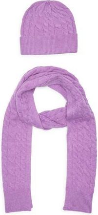 Treasure & Bond Cable Knit Scarf & Beanie Set in Violet at Nordstrom Rack