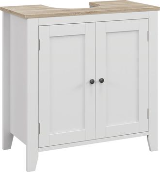 Kleankin Mueble Para Debajo Del Lavabo Armario Lavabo Con Pie Armario Bajo Con 2 Puertas Y Estante Ajustable Estilo Moderno 60x30x60 Cm Blanco - Kleankin