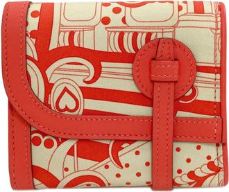 Herm&egrave;s Beige Red Color Silk Wallet (Bi-Fold) (Pre-Owned)