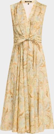 Kobi Halperin Junia Pleated Watercolor-Print Midi Dress