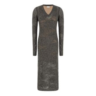 Brunello Cucinelli Flower Lace Long Dress - female - Brunello Cucinelli - Knitted Dresses - Gray - XS - Dresses