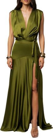 JLUXLABEL Amalia Satin Maxi Dress in Olive at Nordstrom, Size Medium