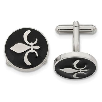 Diamond2Deal Stainless Steel Polished Enameled with Fleur de lis Circle Cufflinks