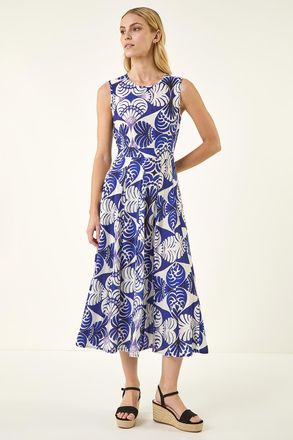 Roman Abstract Print Midi Dress