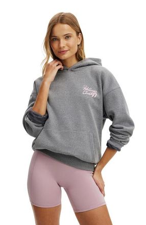 Cotton On Womens Active Plush Premium Graphic Hoodie in Gunmetal Marle With Love at Nordstrom, Size Xx-Small