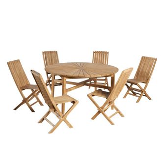 Wanda Collection Conjunto de mesa redonda de teca y 6 sillas plegables