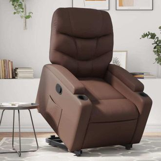 vidaXL Sill&oacute;n Reclinable Elevable Cuero Sint&eacute;tico Marr&oacute;n Vidaxl
