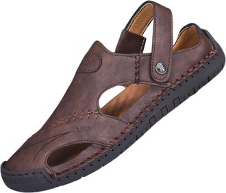 Generic Leatehr Clogs for Men Size 8.5 Sale Clearance Outdoor Casual Sandals Closed Toe Fisherman Backless Shoes Walking Beach Summer Leather Shoes Coffee Foo