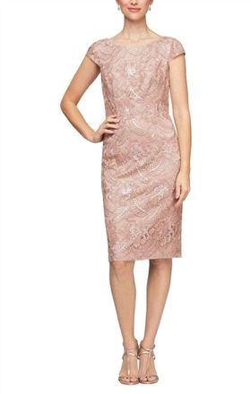 Alex Evenings Knee Length Dress In Rose Gold