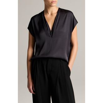 Vince V-Neck Cap Sleeve Top in Ink at Nordstrom, Size Xx-Small