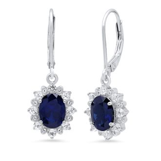 MAX + STONE Sterling Silver Halo Sunburst Oval Gemstone Leverback Earrings with White Topaz Accent