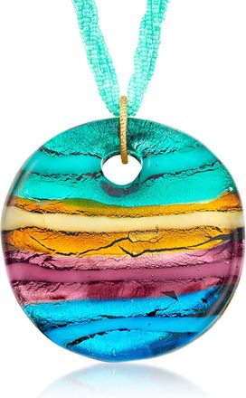Ross-Simons Italian Multicolored Murano Glass Bead Pendant Necklace With 18kt Gold Over Sterling