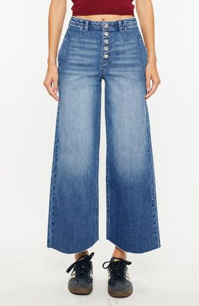 Kancan Aliana High Rise Crop Wide Leg Jeans in Dark Wash at Nordstrom, Size 29