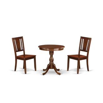 East West Furniture ESDU3-MAH-W - 3-Pc Dining Table Set - 2 Dining Room Chairs and 1 Kitchen Dining Table (Mahogany Finish)