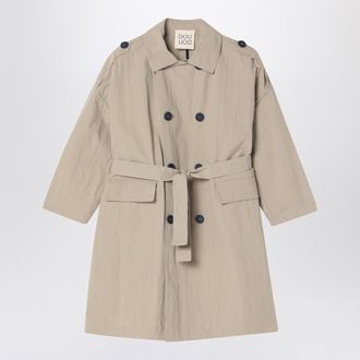 Douuod Beige Double Breasted Trench Coat In Nylon