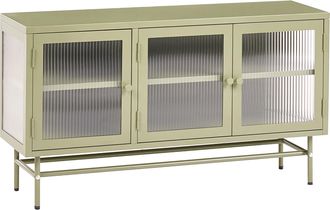 Beliani Aparador Moderno De Acero Con Vidrio Acanalado 3 Puertas Y Estantes Ajustables Verde Devon