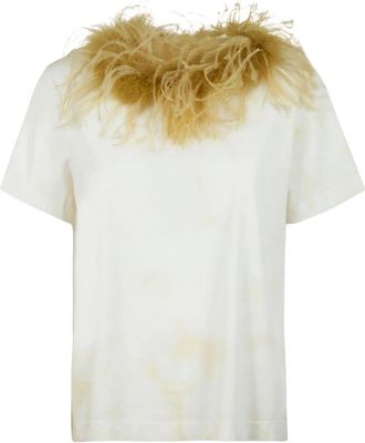 Des_Phemmes T-shirt Oversize con Bordi in Piuma - - Tops - Donna - Bianco - S