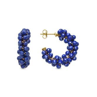Luxenter oorbellen in 925 sterling zilver en donkerblauw kristal, afgewerkt in 18 karaats geel goud - Silka